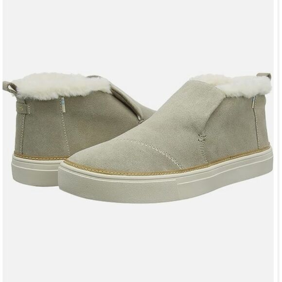 Toms Paxton Suede Shoes with Faux Shearling in Cobblestone Size 6.5 - Picture 1 of 13